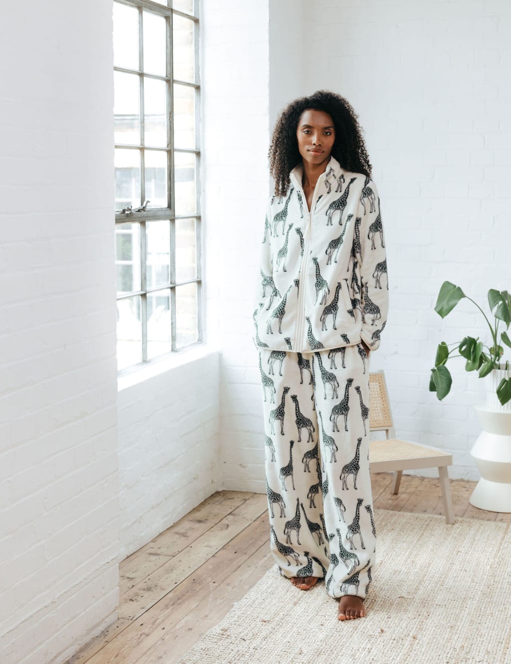 Fleece Giraffe Print Wide Leg Pyjama Set Chelsea Peers M S