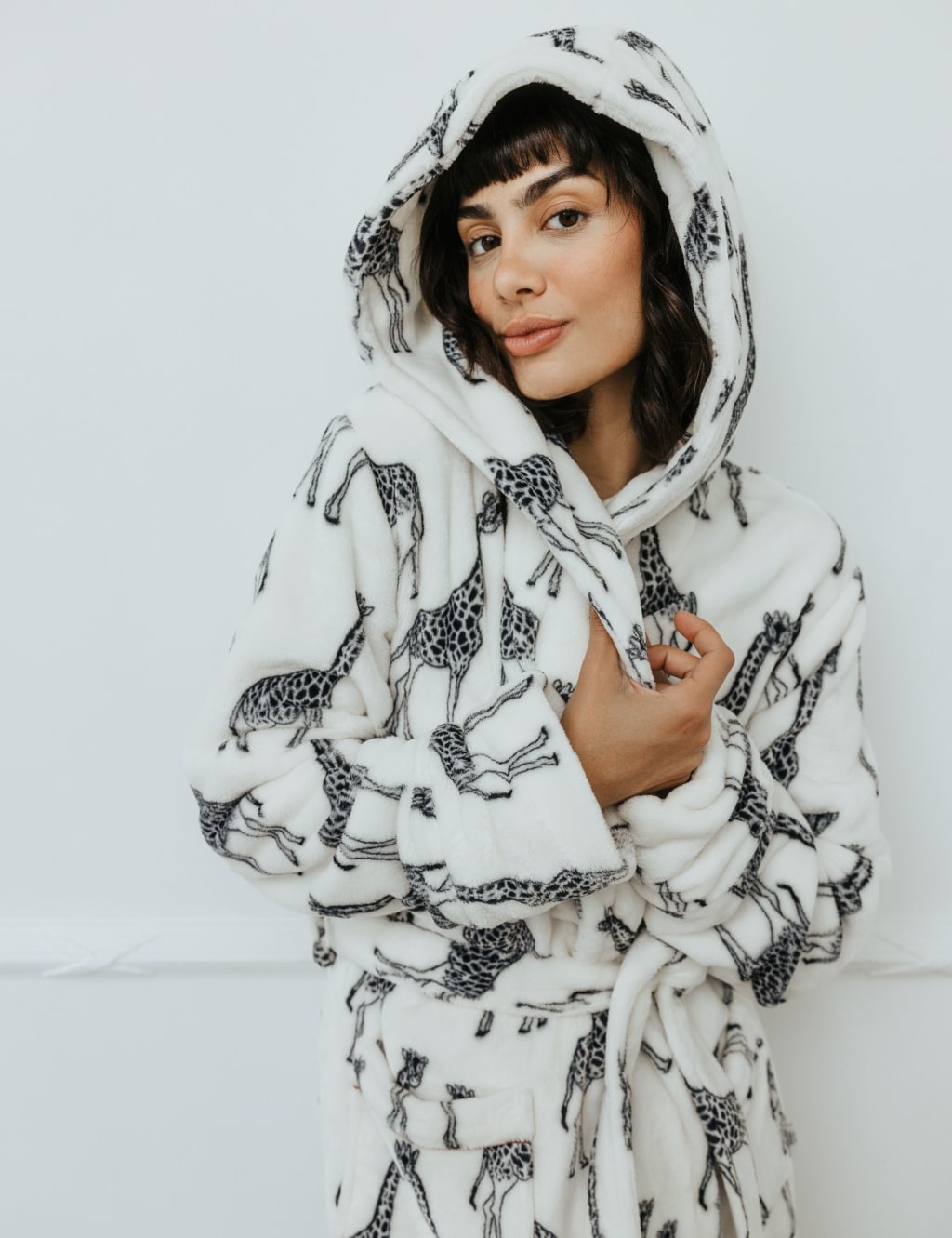 Fleece Giraffe Print Hooded Dressing Gown