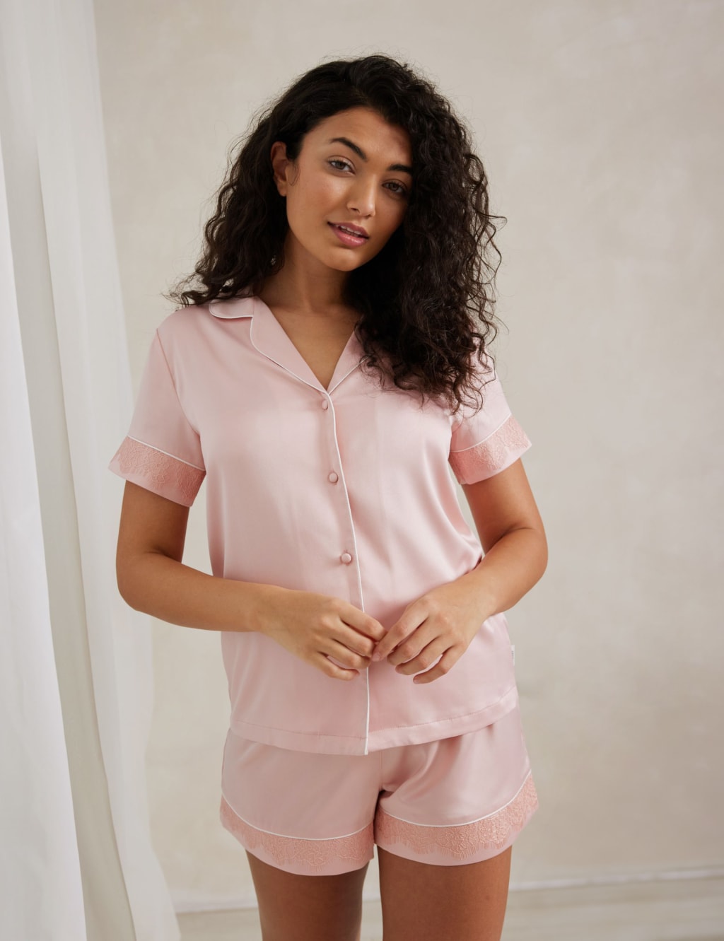 Satin Lace Trim Shortie Set 4 of 5