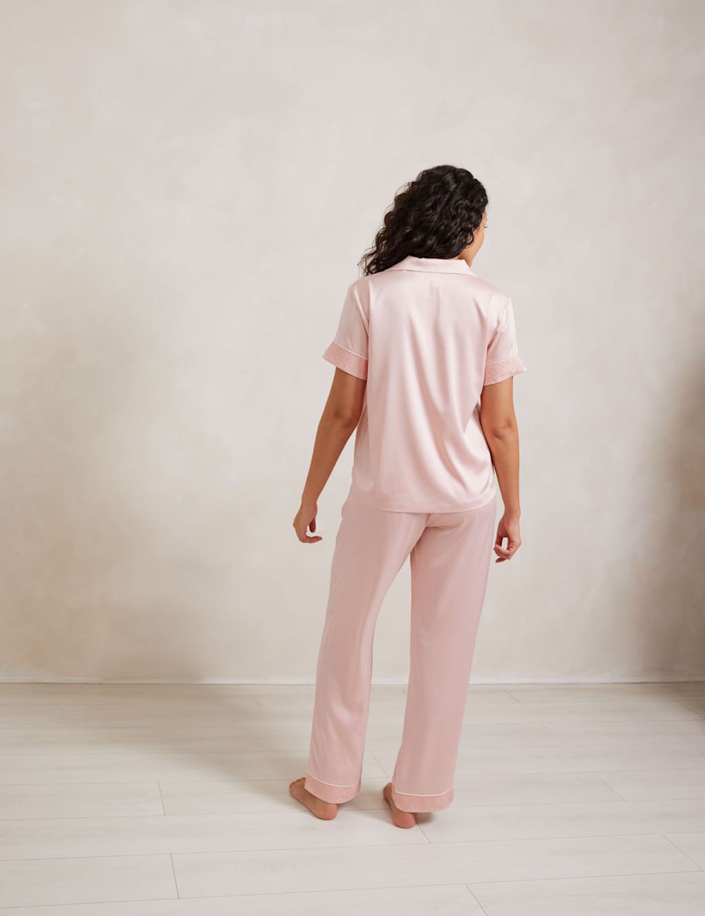 Satin Lace Trim Button Up Pyjama Set 2 of 5