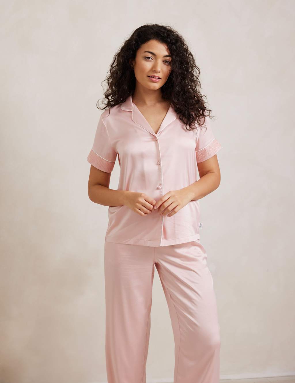 Satin Lace Trim Button Up Pyjama Set 3 of 5