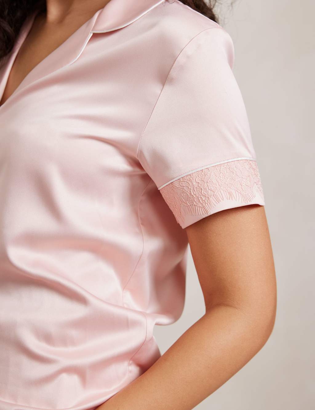 Satin Lace Trim Button Up Pyjama Set 4 of 5