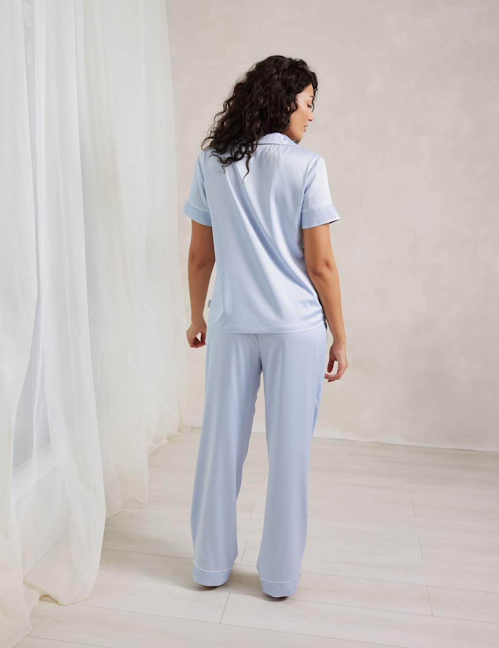 Satin Lace Trim Button Up Pyjama Set 3 of 6