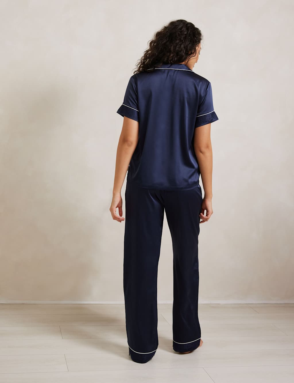 Satin Lace Trim Button Up Pyjama Set 2 of 5