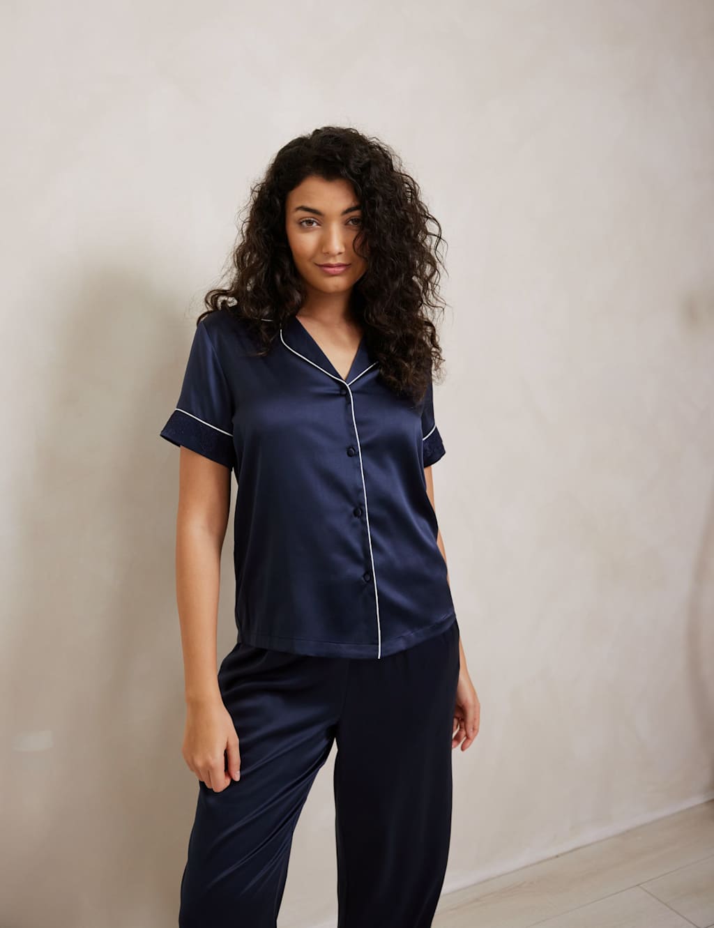 Satin Lace Trim Button Up Pyjama Set 4 of 5