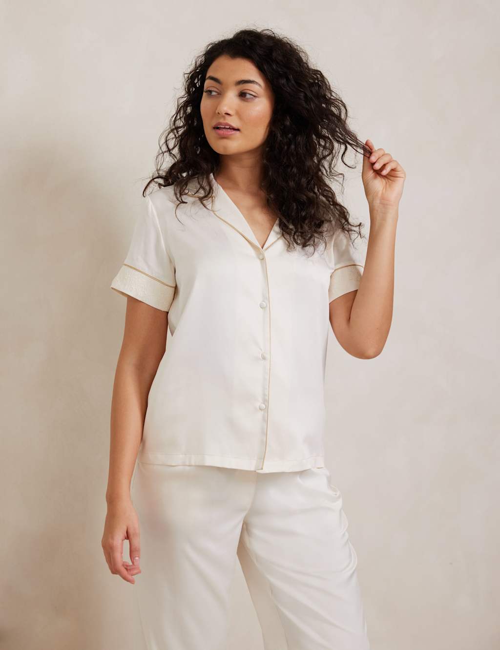 Satin Lace Trim Button Up Pyjama Set 3 of 5