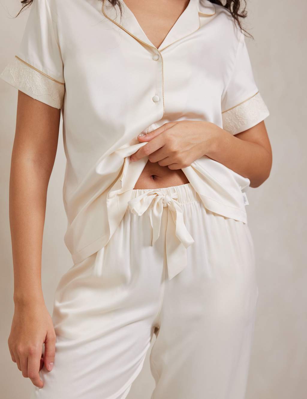 Satin Lace Trim Button Up Pyjama Set 5 of 5