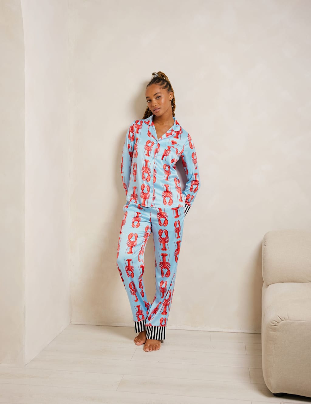 Satin Lobster Print Pyjama Set 11 of 11