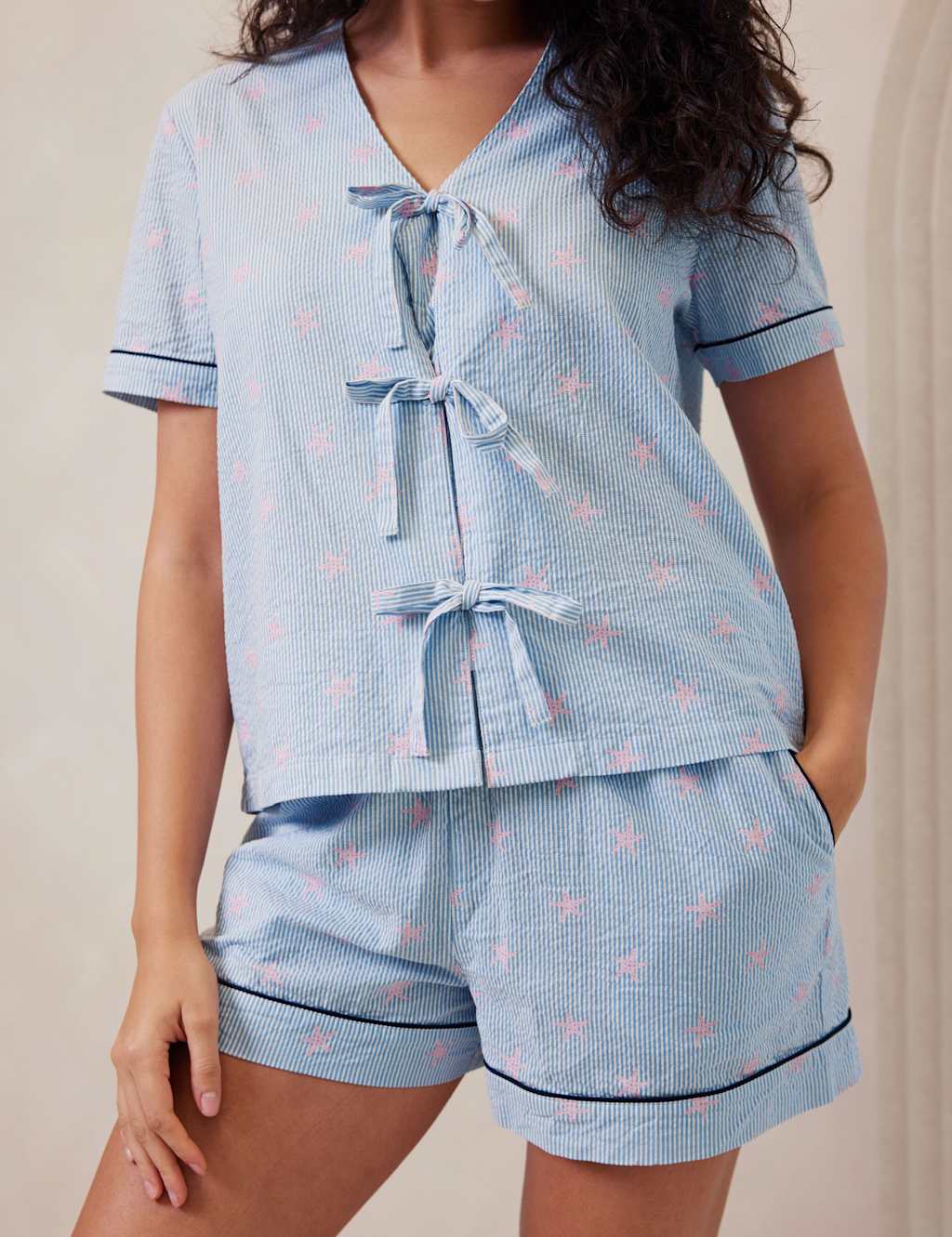 Pure Cotton Star Print Tie Shortie Set 4 of 5
