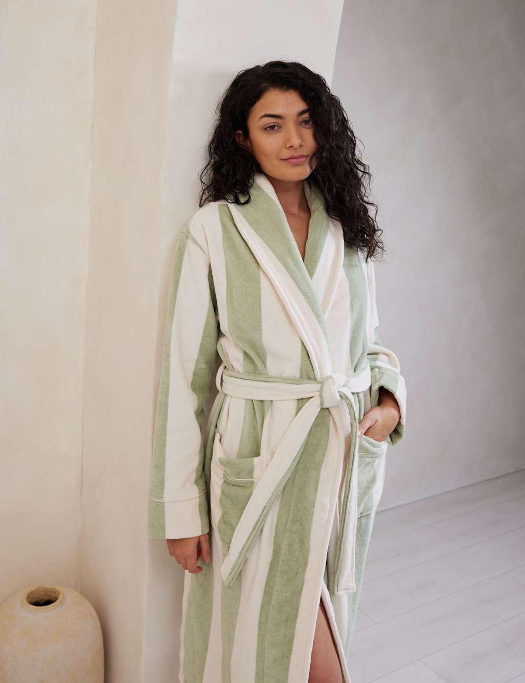 Pure Cotton Striped Towelling Dressing Gowns 5 of 5