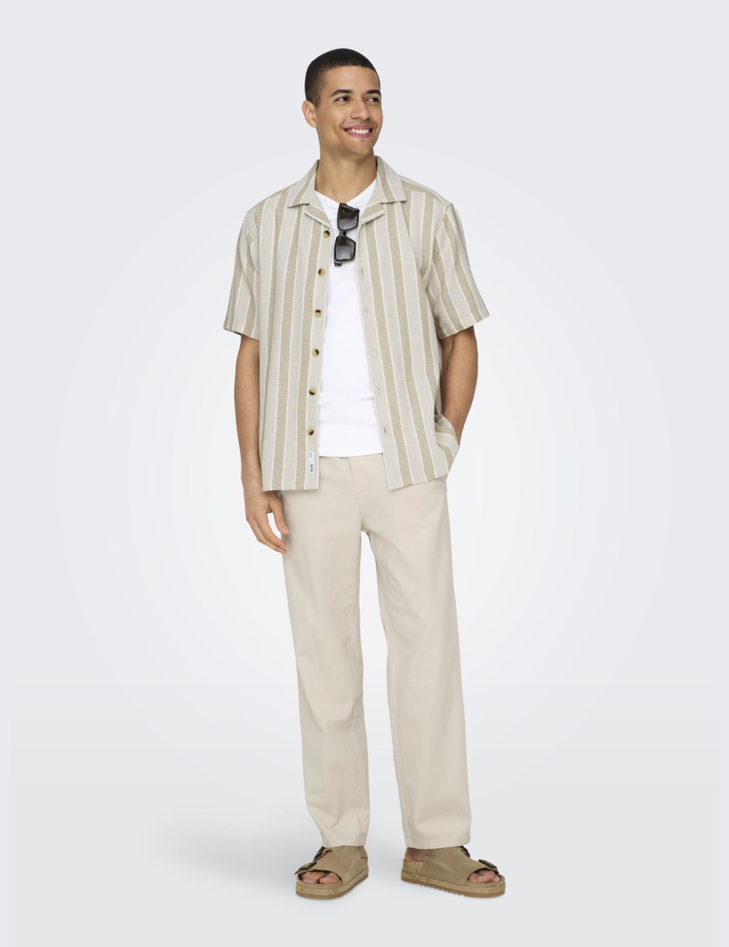 Straight Fit Cotton Rich Trousers with Linen 3 of 6