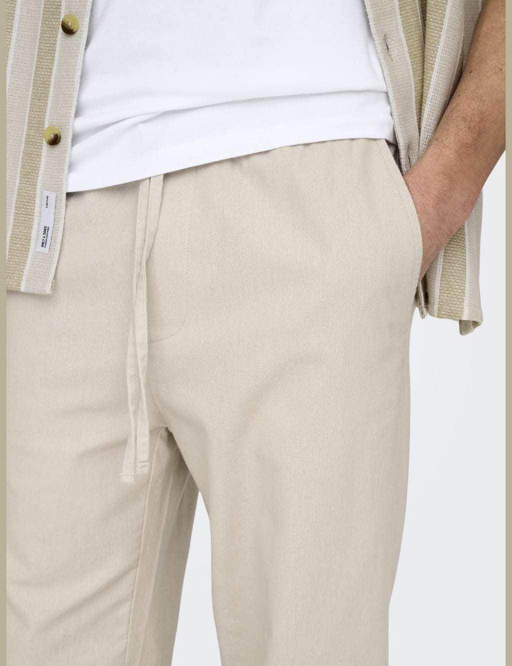 Straight Fit Cotton Rich Trousers with Linen 5 of 6