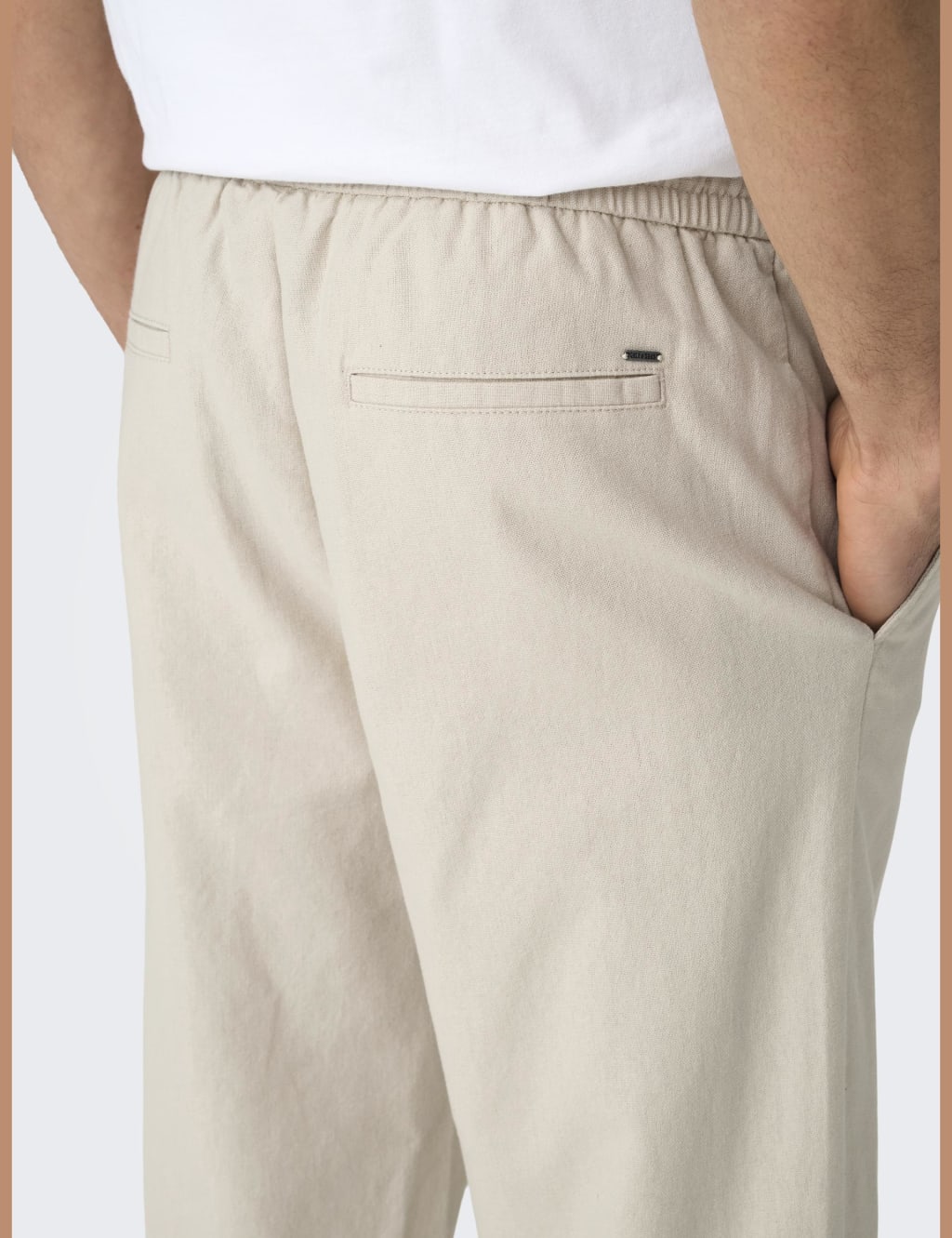 Straight Fit Cotton Rich Trousers with Linen 6 of 6