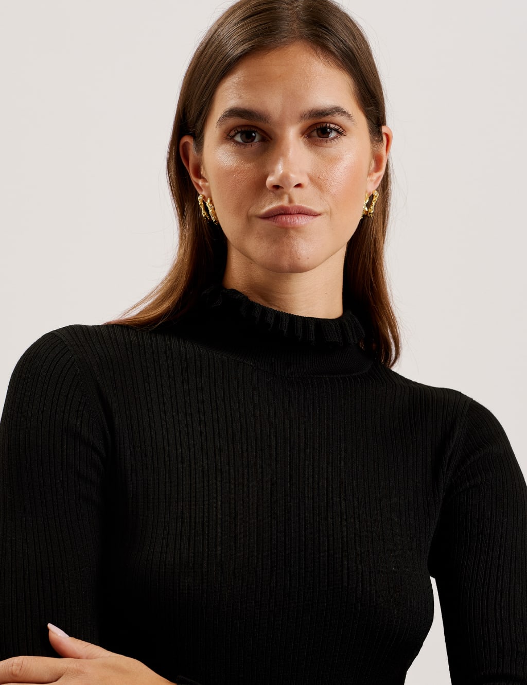 Ribbed Funnel Neck Frill Detail Jumper 2 of 3