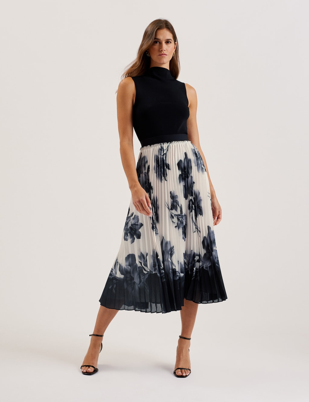 Floral Pleated Midi Skirt