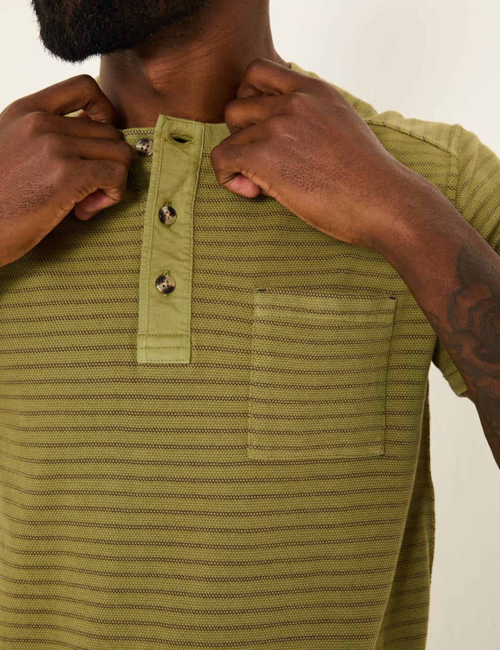Pure Cotton Henley Striped T-Shirt 4 of 5