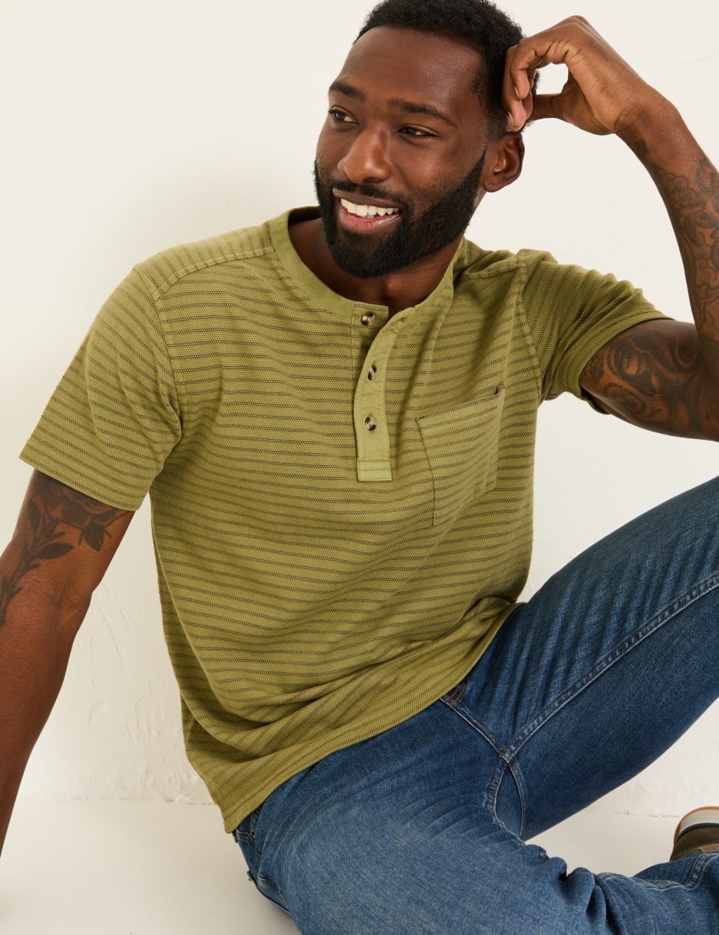 Pure Cotton Henley Striped T-Shirt 5 of 5