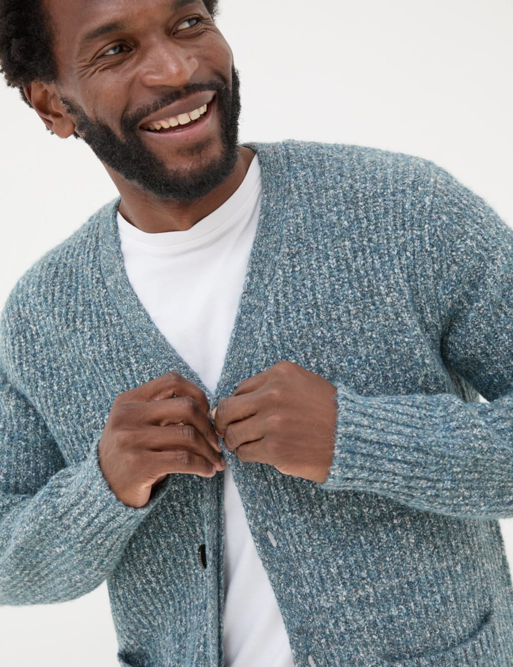 Cotton Blend Space Dye V-Neck Cardigan 4 of 5