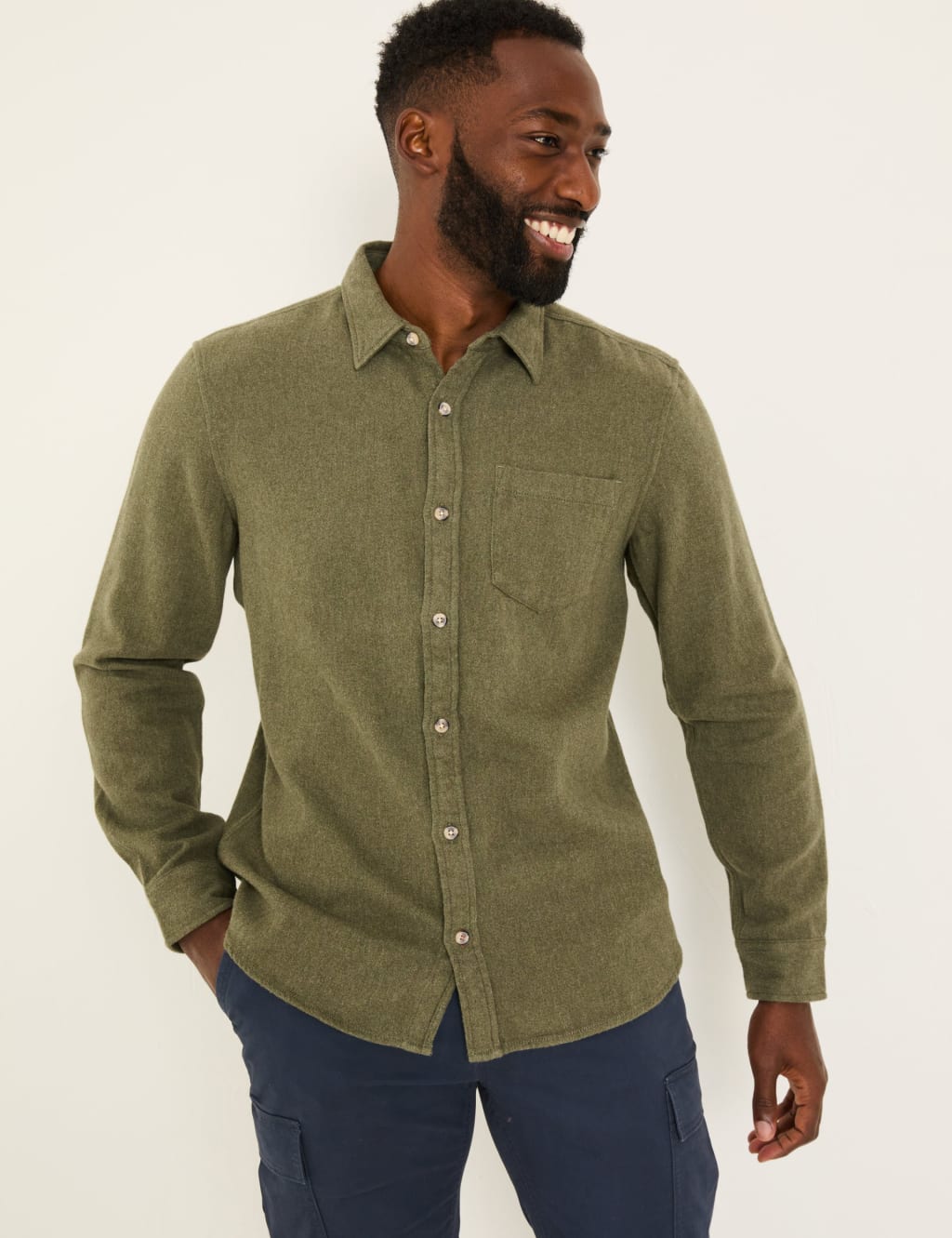 Brave Soul Mens Navy Beige Brushed Cotton Overshirt main image 0