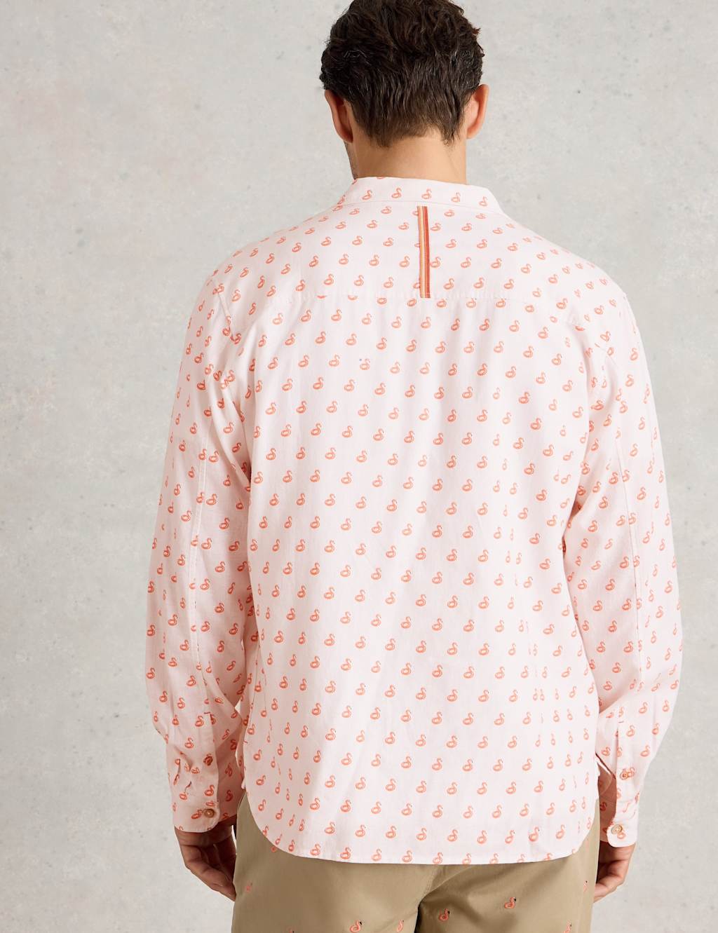 Cotton Linen Blend Flamingo Print Shirt 4 of 6