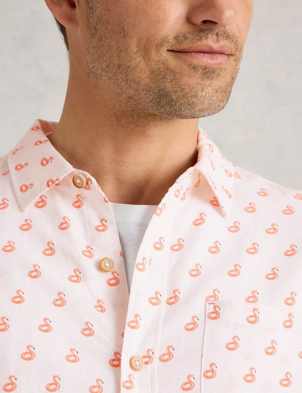 Cotton Linen Blend Flamingo Print Shirt 5 of 6