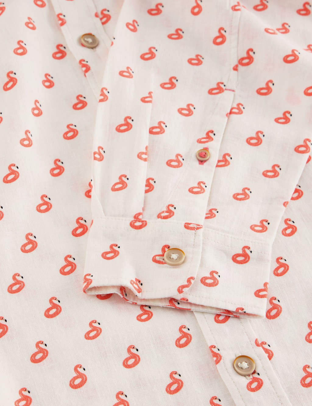 Cotton Linen Blend Flamingo Print Shirt 6 of 6