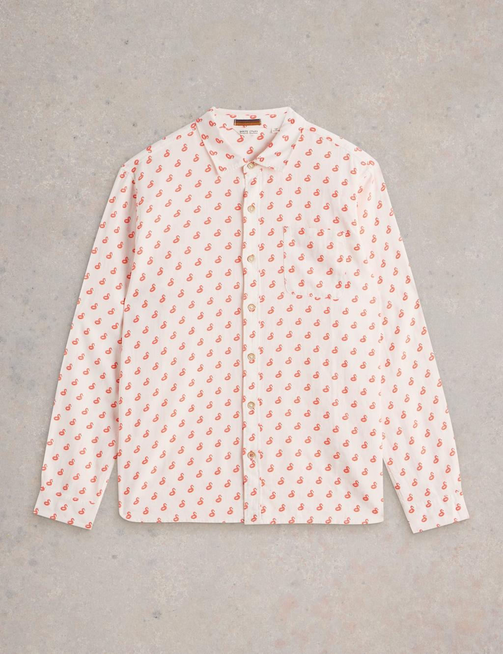 Cotton Linen Blend Flamingo Print Shirt 2 of 6