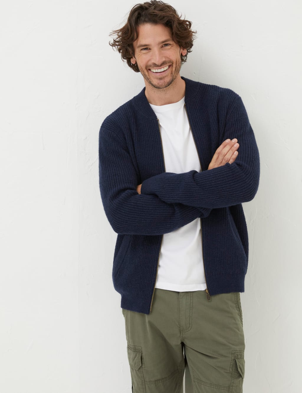 Cotton Rich Ribbed Zip Up Cardigan FatFace M S