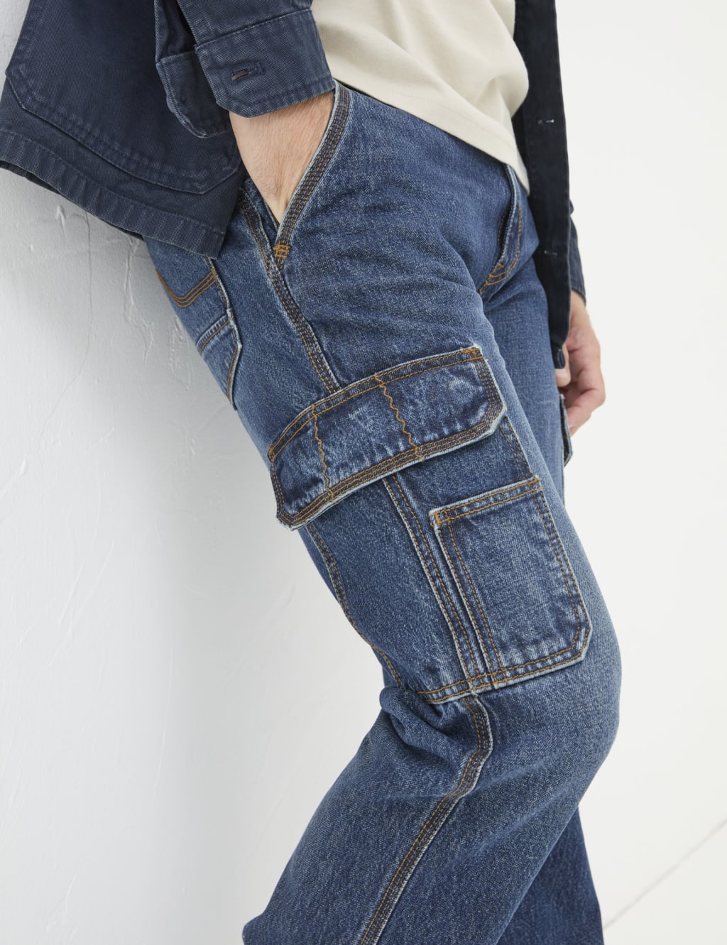 Pure Cotton Denim Straight Fit Cargo Jeans 5 of 5