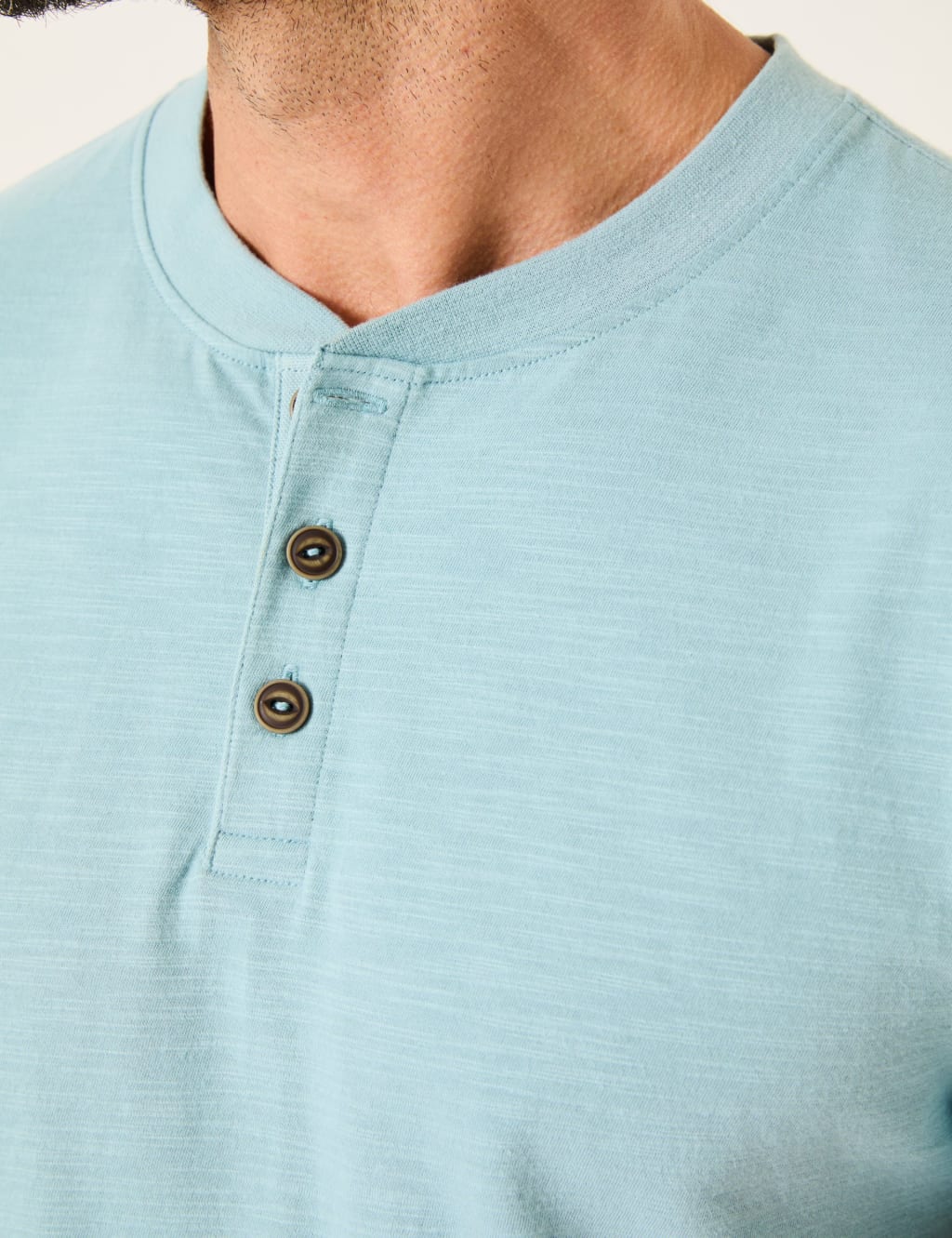 Pure Cotton Crew Neck Henley T-Shirt 4 of 5