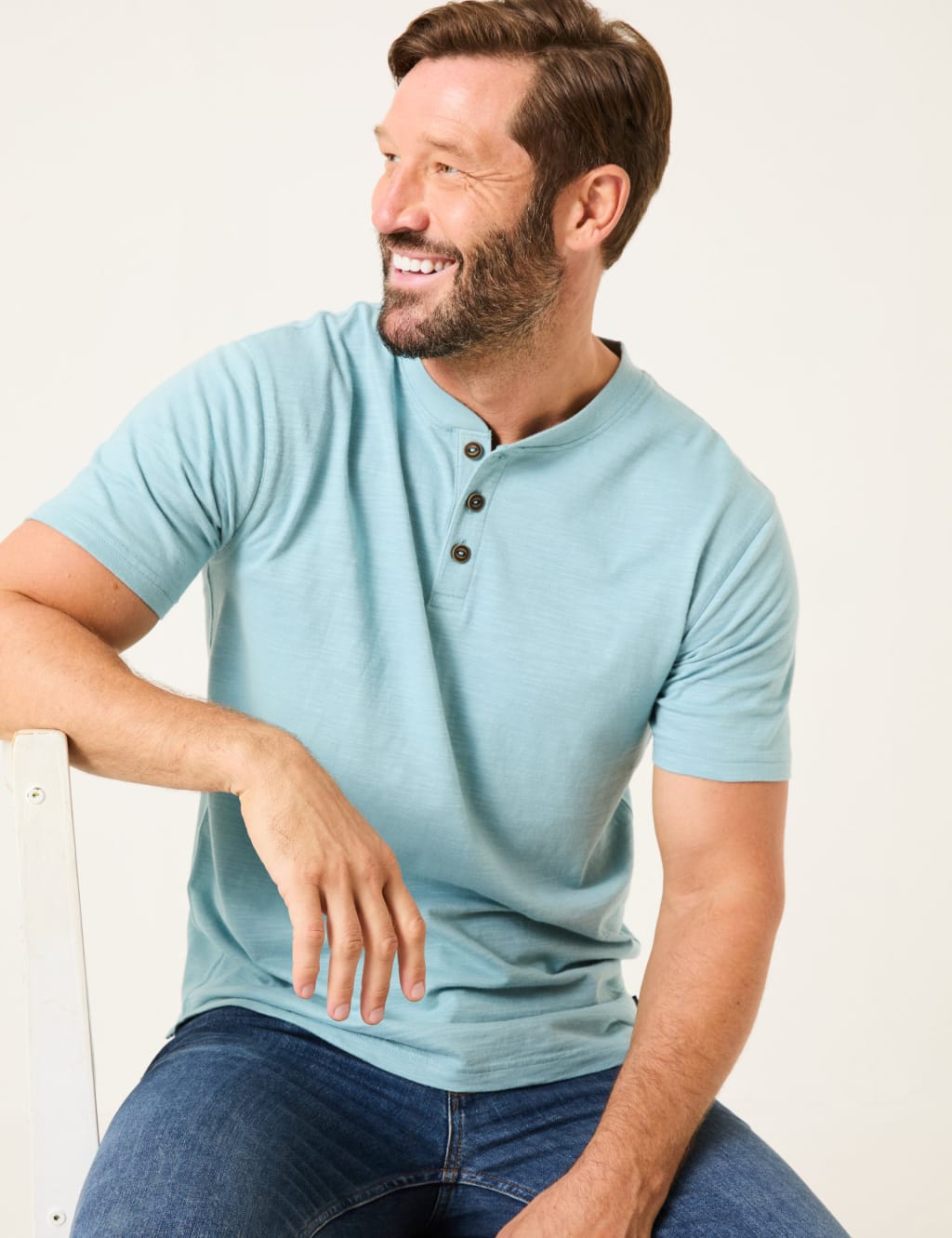 Pure Cotton Crew Neck Henley T-Shirt 5 of 5