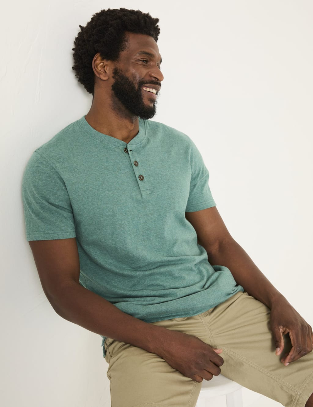 Pure Cotton Crew Neck Henley T-Shirt 6 of 6