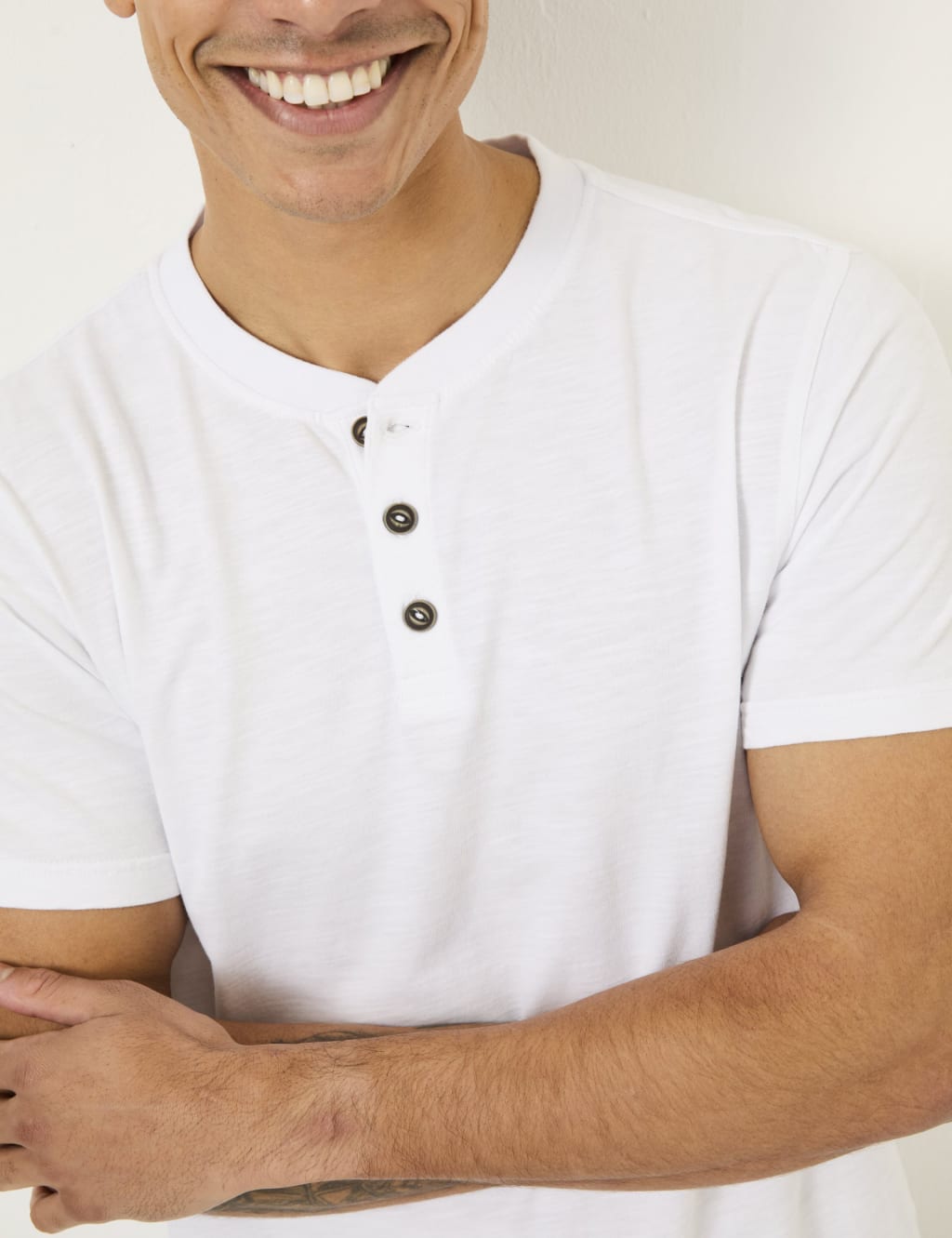 Pure Cotton Crew Neck Henley T-Shirt 4 of 5