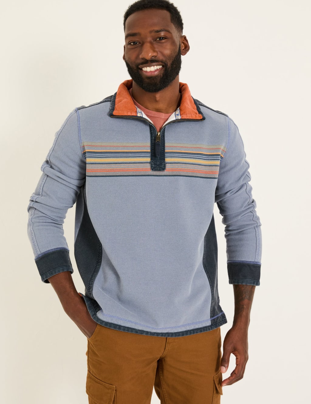 Pure Cotton Striped Half-Zip Sweatshirt 1 of 5