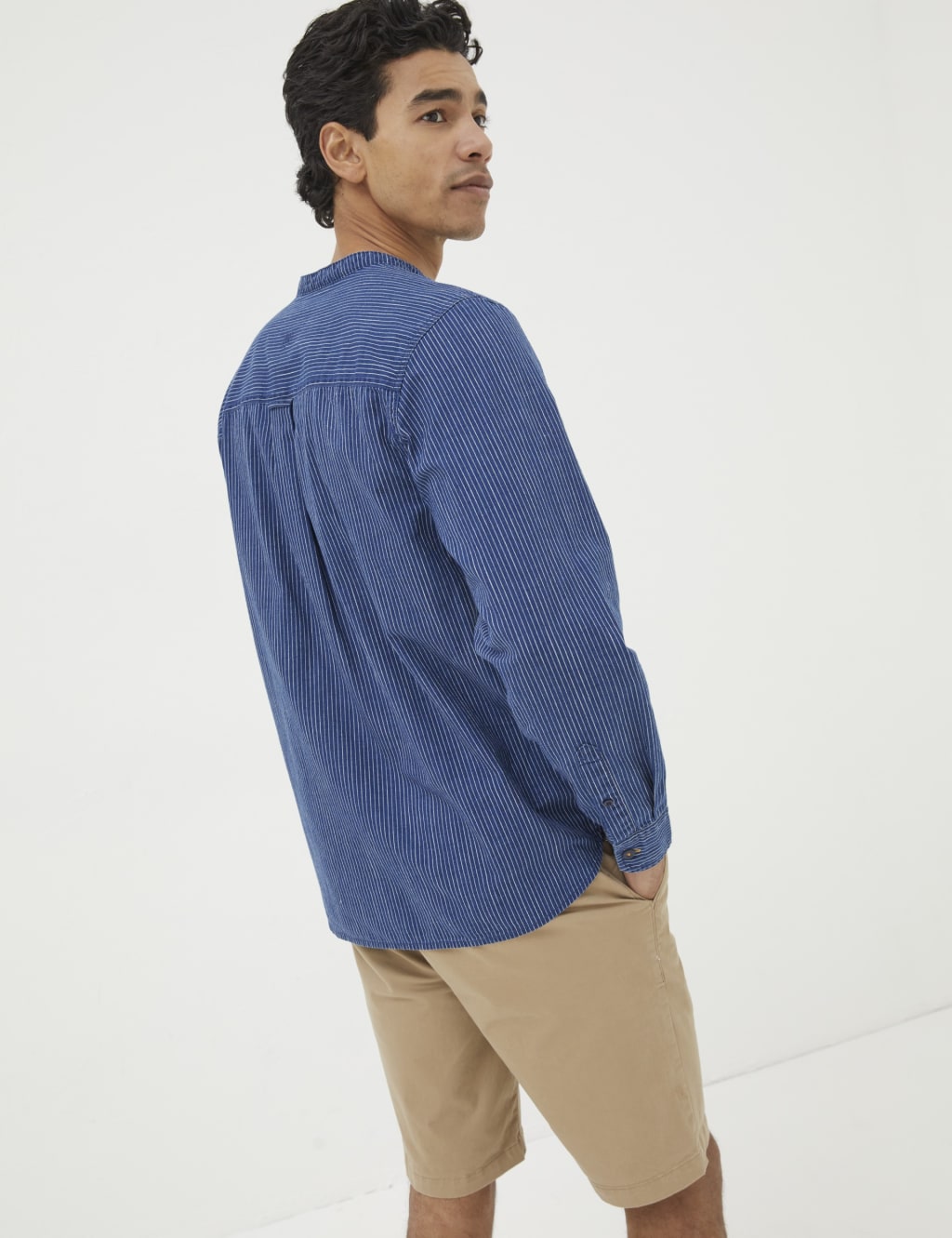 Pure Cotton Striped Grandad Collar Shirt 3 of 5