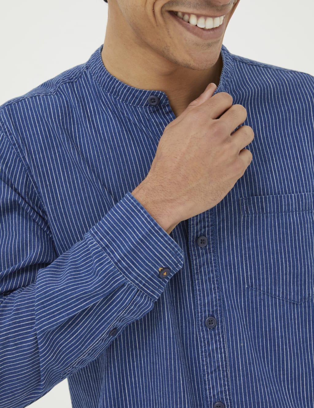 Pure Cotton Striped Grandad Collar Shirt 4 of 5