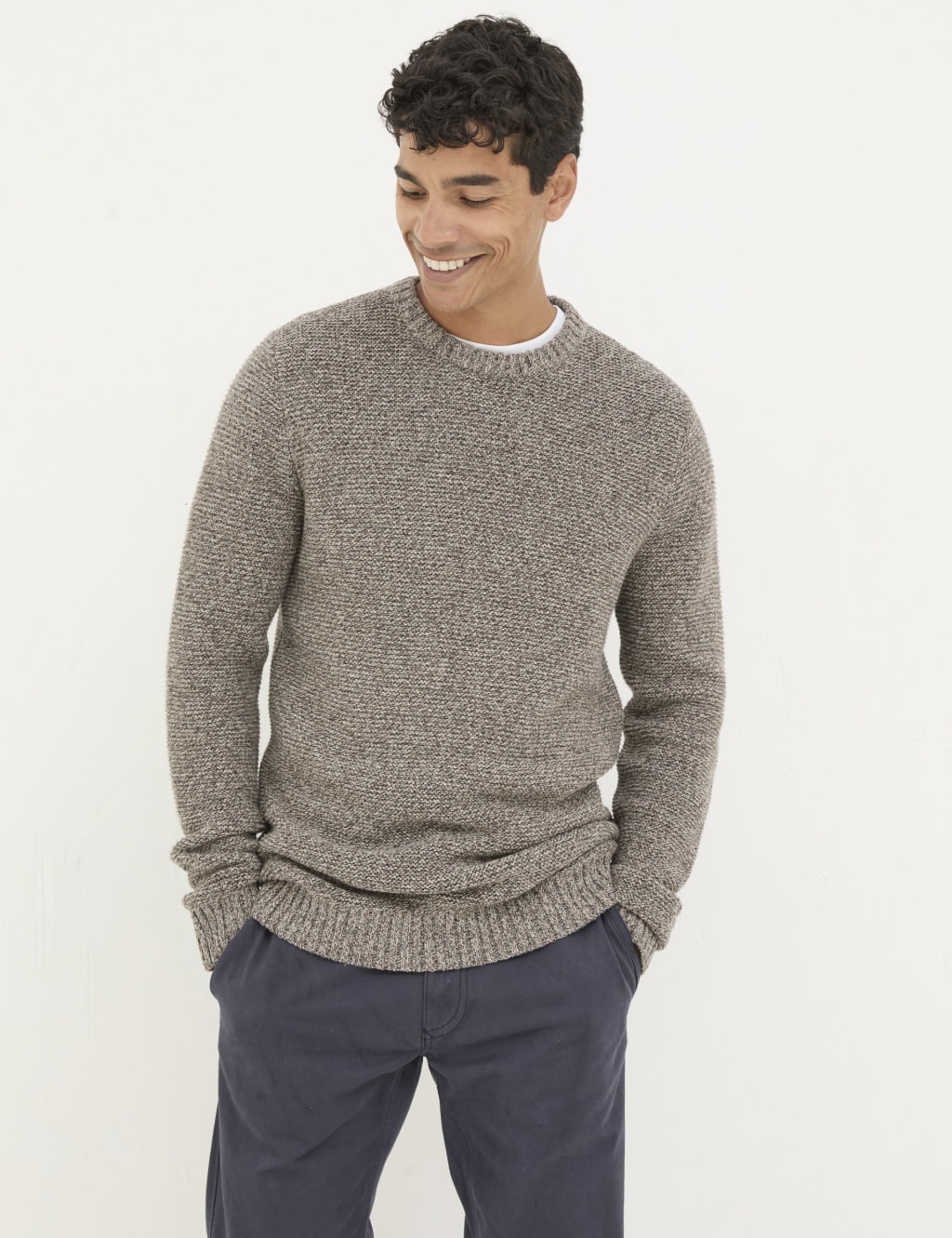 Cotton Rich Crew Neck Jumper with Wool 1 of 4