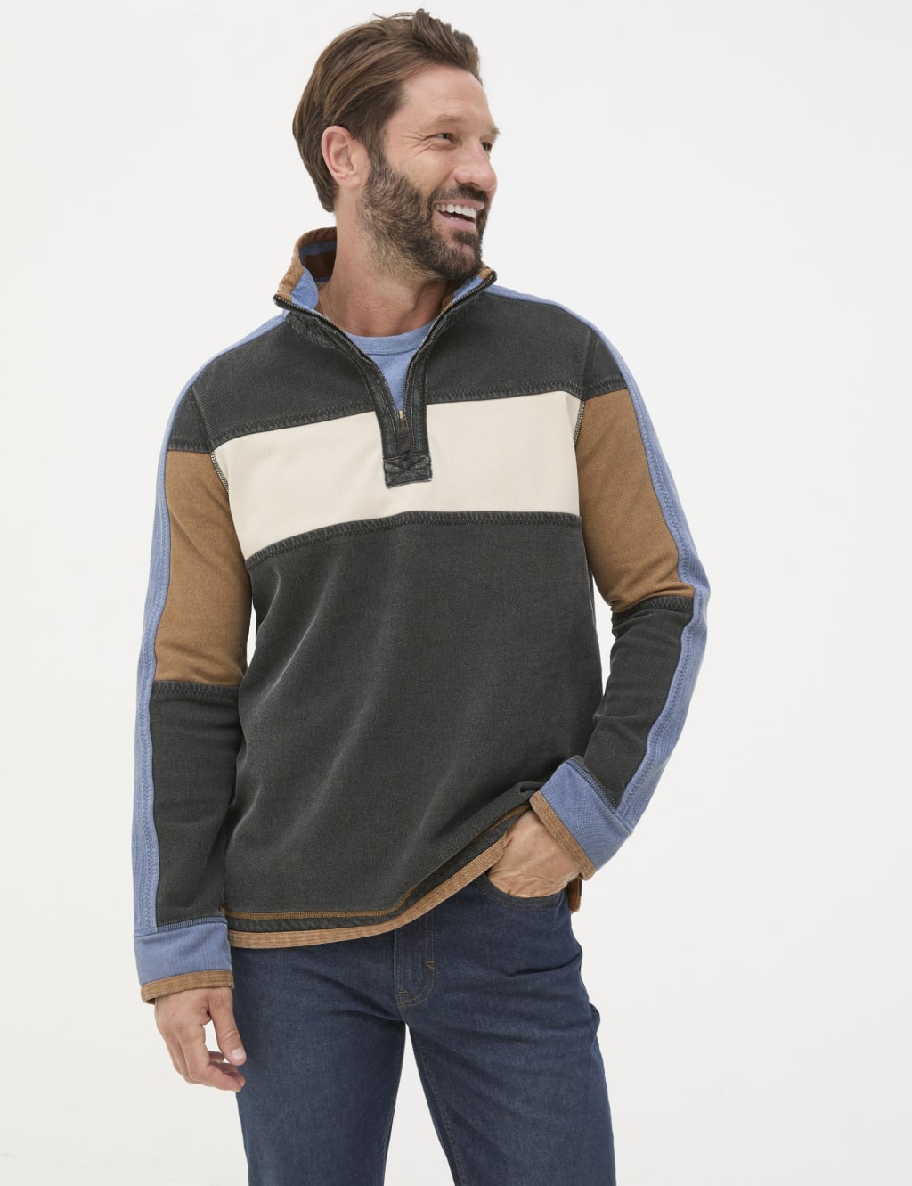 Pure Cotton Chest Stripe Half Zip Jumper FatFace M S