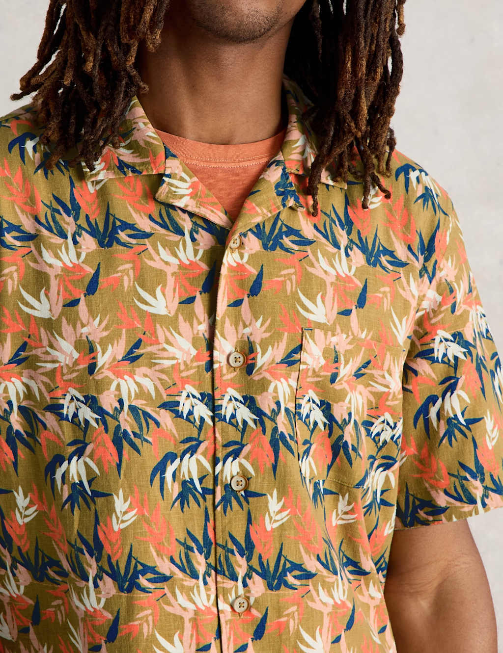 Regular Fit Linen Blend Floral Short Sleeve Shirt 5 of 6