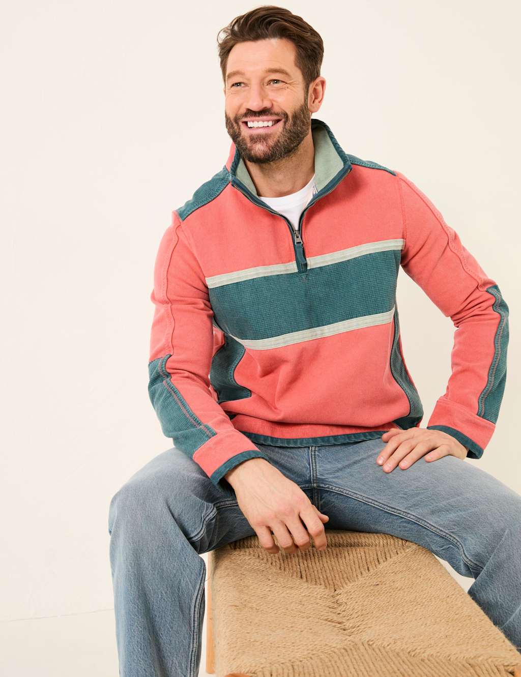 Pure Cotton Striped Half Zip Sweatshirt 4 of 5