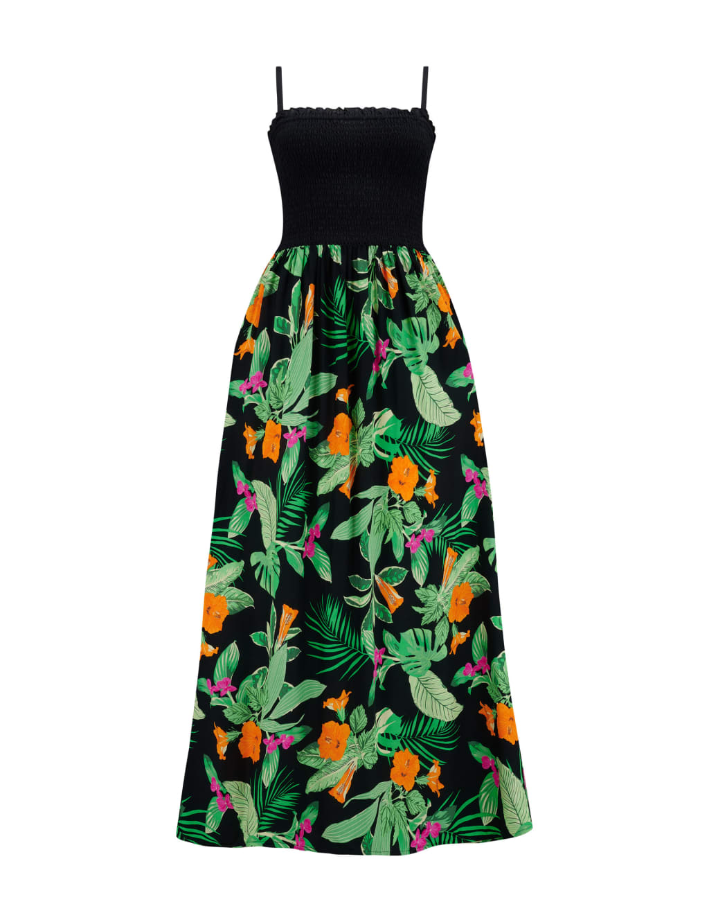 Floral Square Neck Maxi Shirred Beach Dress 2 of 5