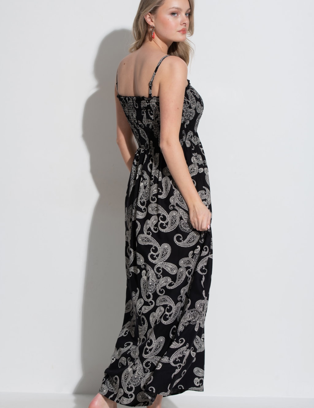 Printed Shirred Maxi Beach Dress 3 of 5