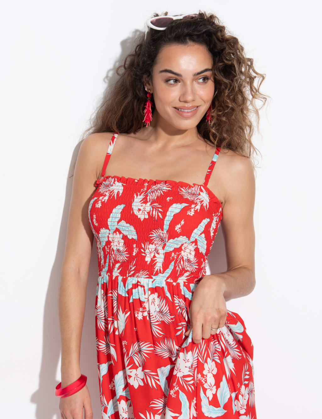 Printed Shirred Bandeau Maxi Beach Dress 7 of 8