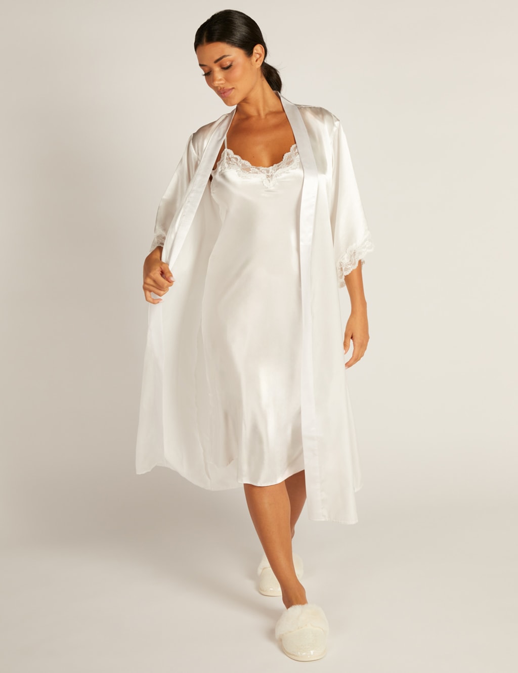 Plus size white silk robe sale