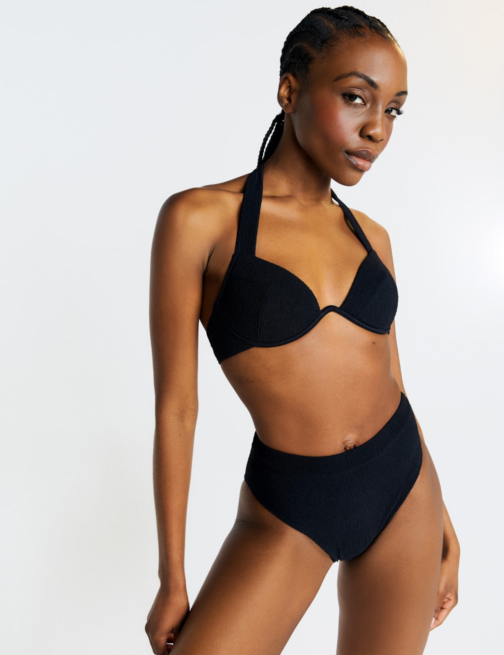 Black ribbed high waisted bikini deals