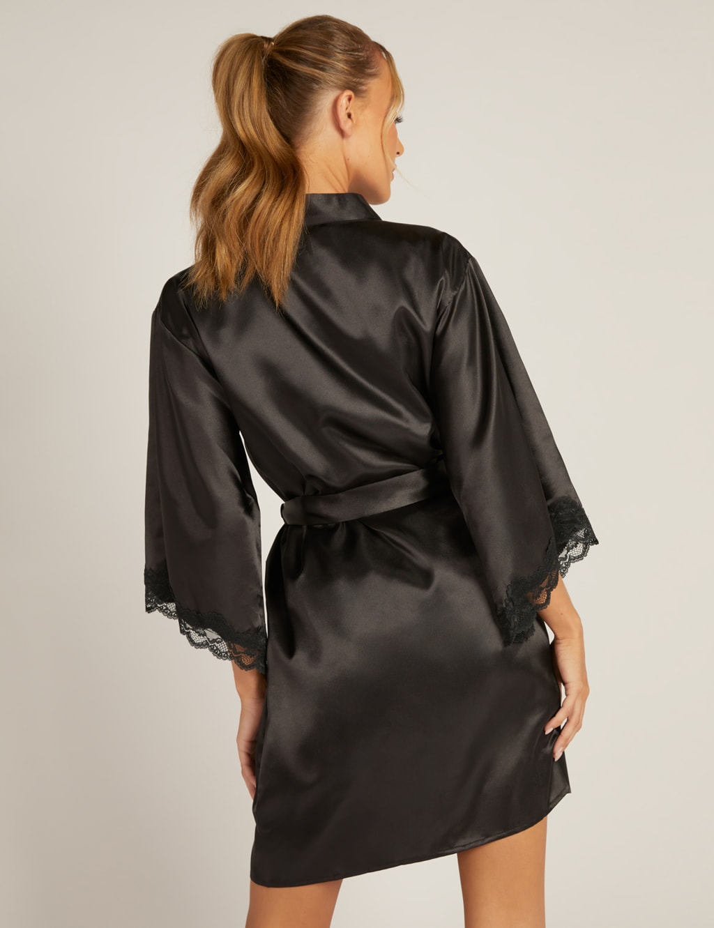 Amelia Satin Lace Trim Short Robe 3 of 4