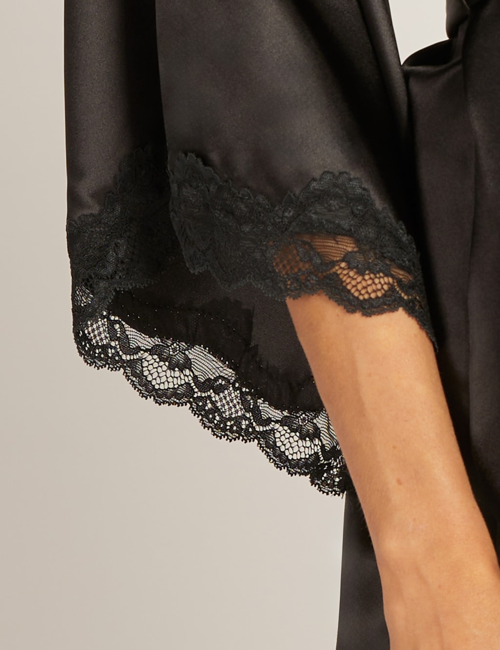 Amelia Satin Lace Trim Short Robe 4 of 4