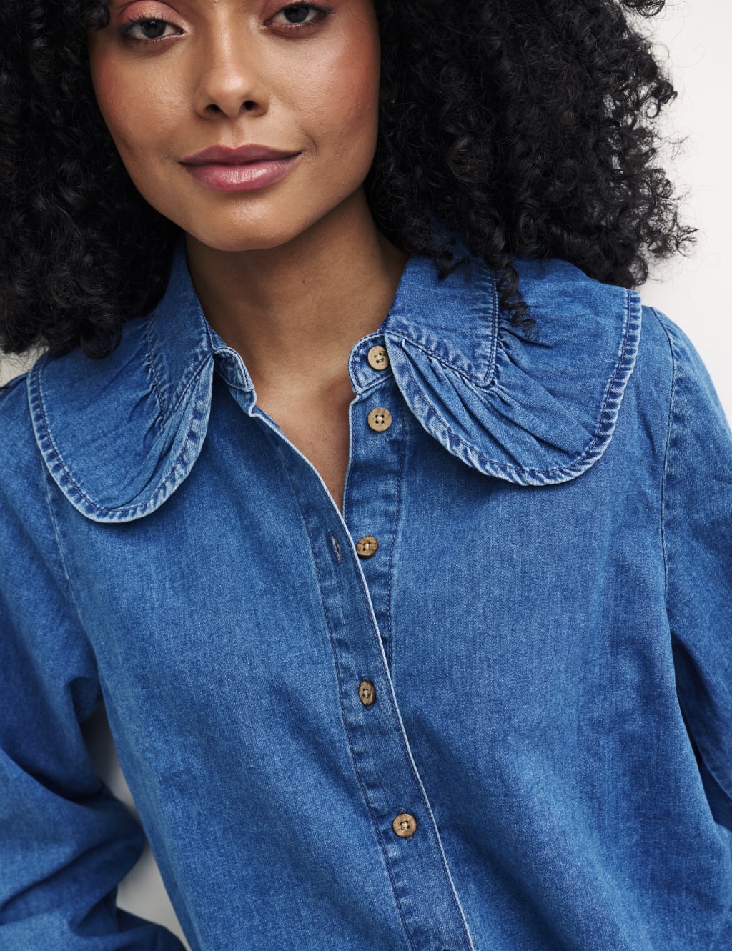 Denim Collared Blouson Sleeve Blouse 4 of 5