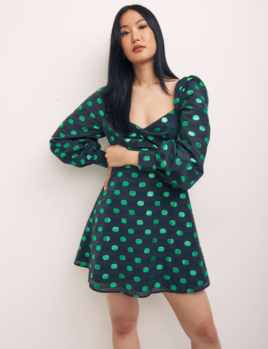 Cotton Blend Polka Dot Mini Smock Dress 2 of 5