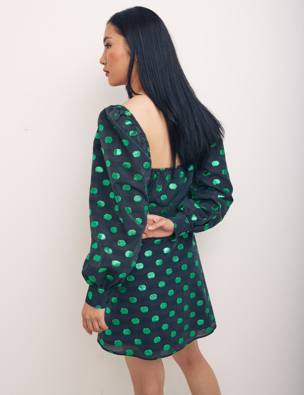 Cotton Blend Polka Dot Mini Smock Dress 4 of 5